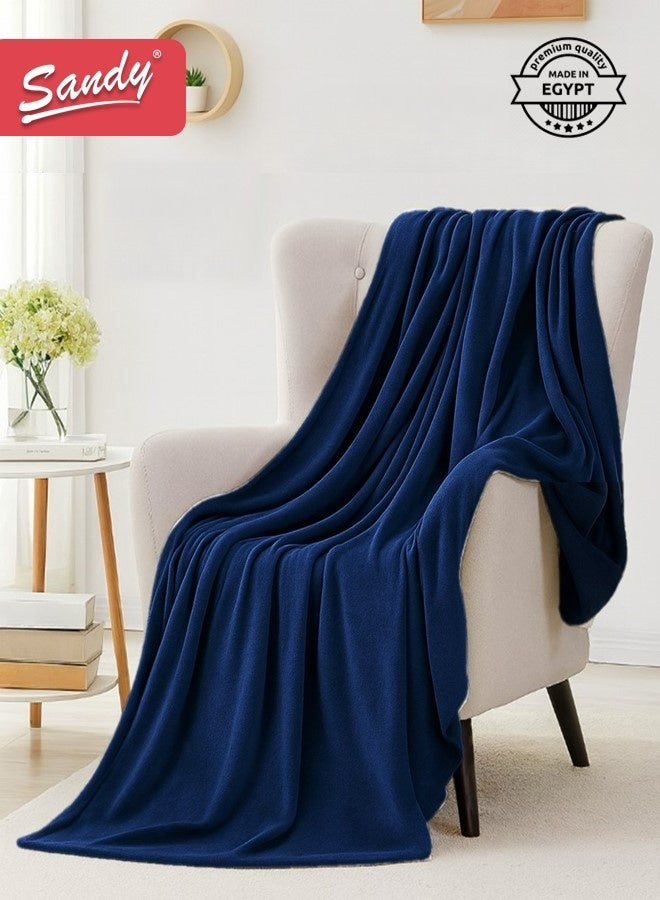 Sandy Lightweight Bedding Blanket, Single Size 220 x 170 cm, High Quality and Super Soft All Season Fleece Blanket, Optimal for Bed, Sofa, Couch and Home Decorations, Dark Blue - Image 1